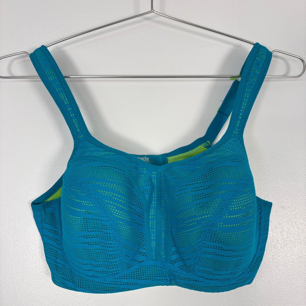 Panache Women Sports Bra 38DD Teal Lime Green Underwired High Impact Racerback